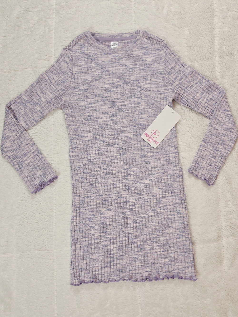 90 Degree By Reflex Lavender Marled Ribbed Long Sleeve Dress